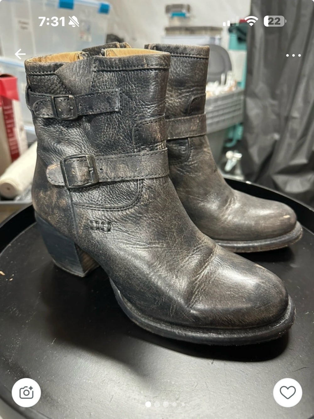 Bed Stu Distressed Black Leather Mid-Heel Ankle Booties